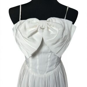 Storia Elegant White Bow Detail Midi Dress Cottagecore Bridal Bach Size Small